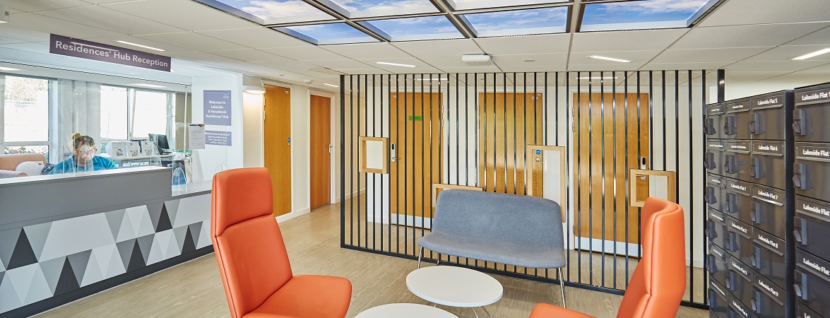 an image of campus accommodation residence hub in Lakeside at the University of Warwick