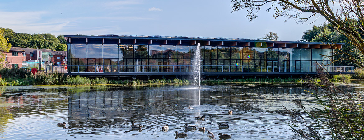 The Slate is a large event venue in a lakeside setting.