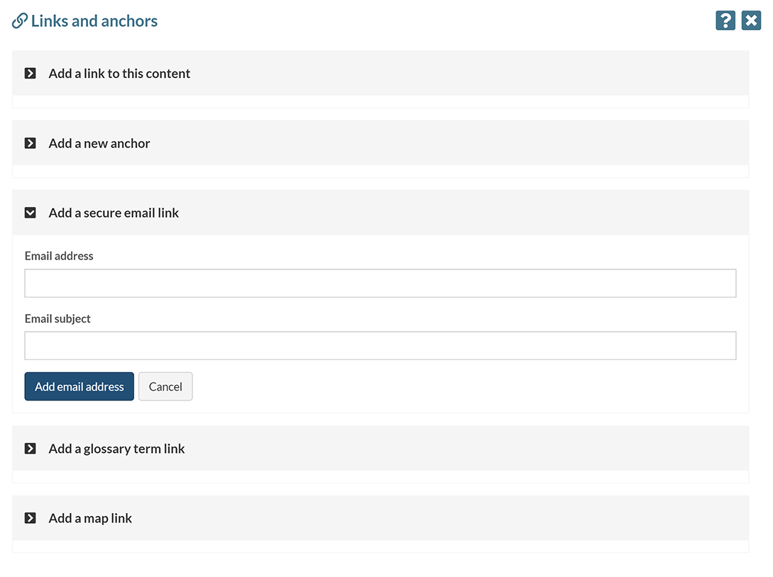 The settings pop-up for a secure email link