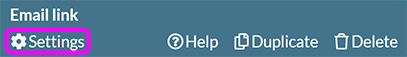 A selected secure email component, with the 'Settings' option highlighted