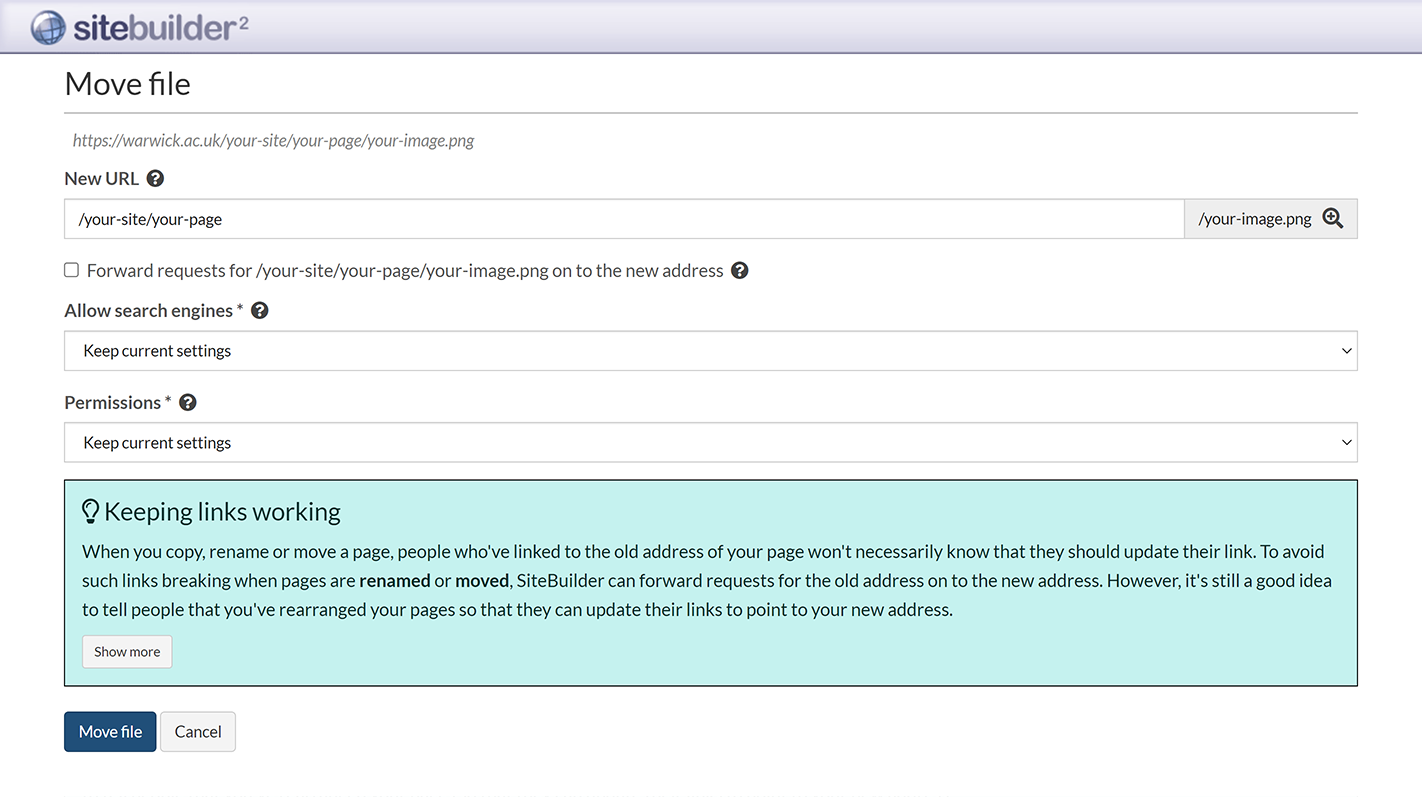 The 'move files' screen