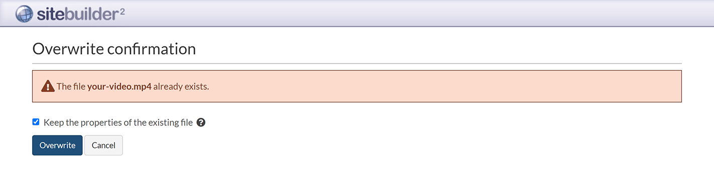 The SiteBuilder 'Overwrite confirmation' screen