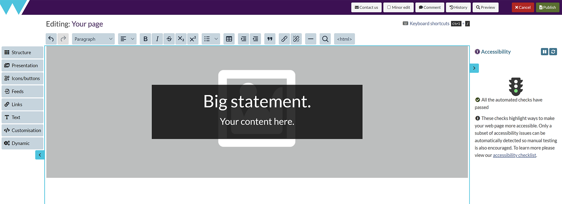 A new hero section component in the Components Editor