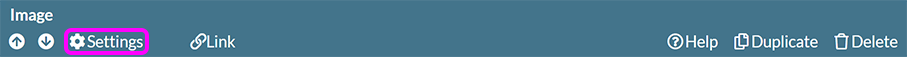 The image component toolbar, with the 'Settings' option highlighted