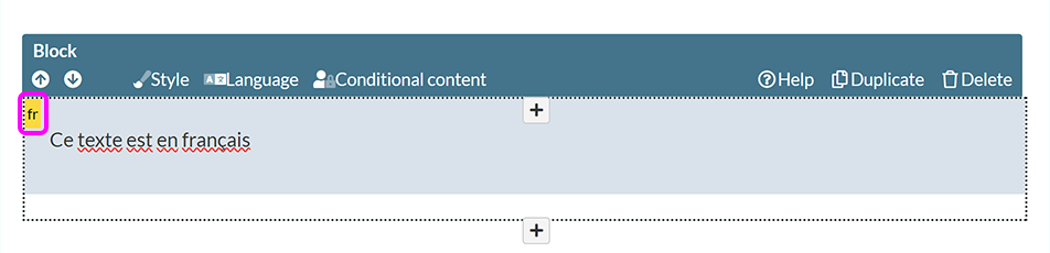 A content block set to English (United Kingdom), with the 'en-gb' tag visible in the top left corner