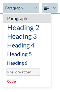 The text style drop-down list in the Components Editor