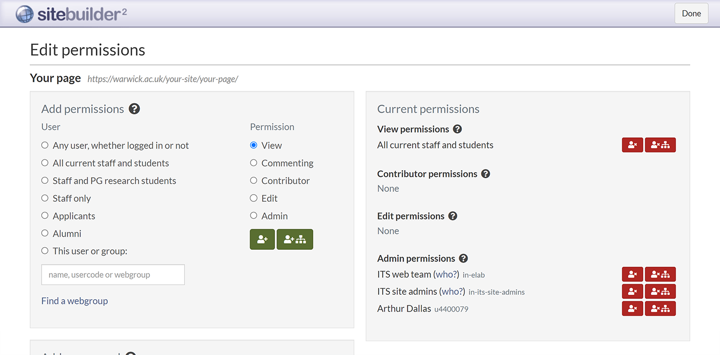 The 'Edit permissions' screen