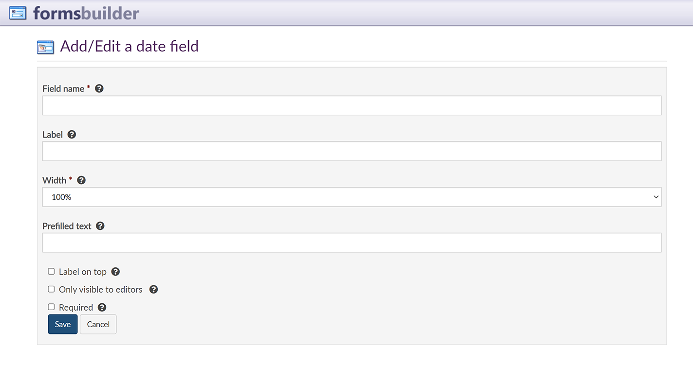 The 'Add/Edit a date field' screen