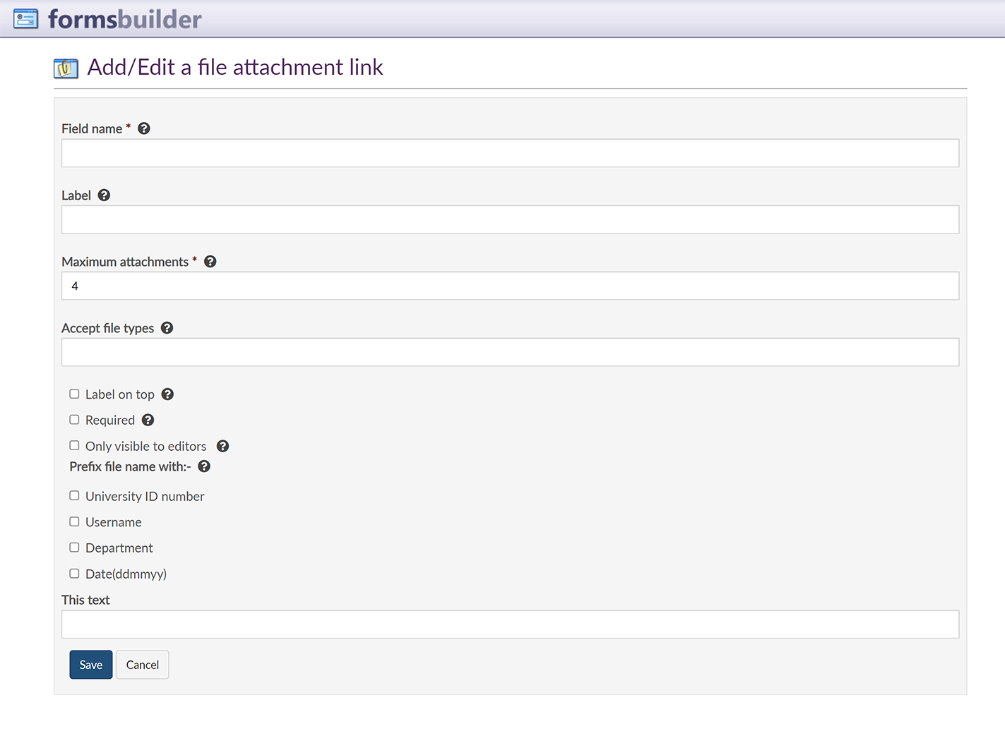 The 'Add/Edit a file attachment link' screen