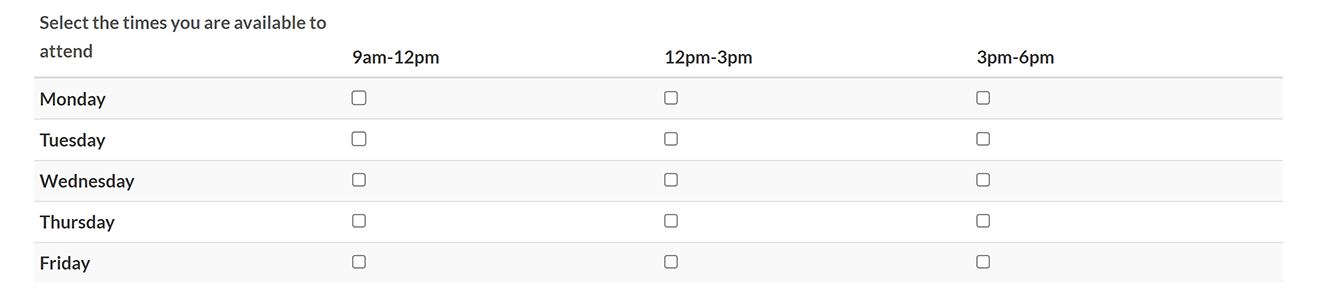An example of a multiple choice rating set