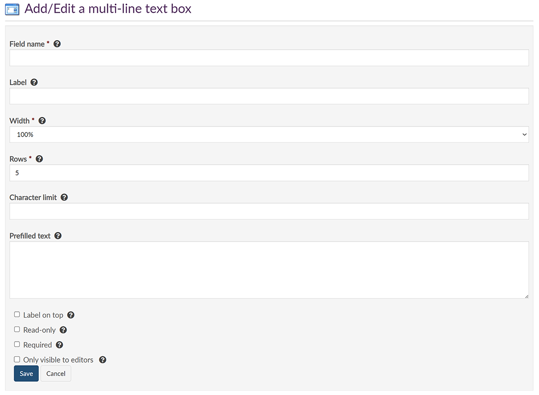The options for a multi line text box
