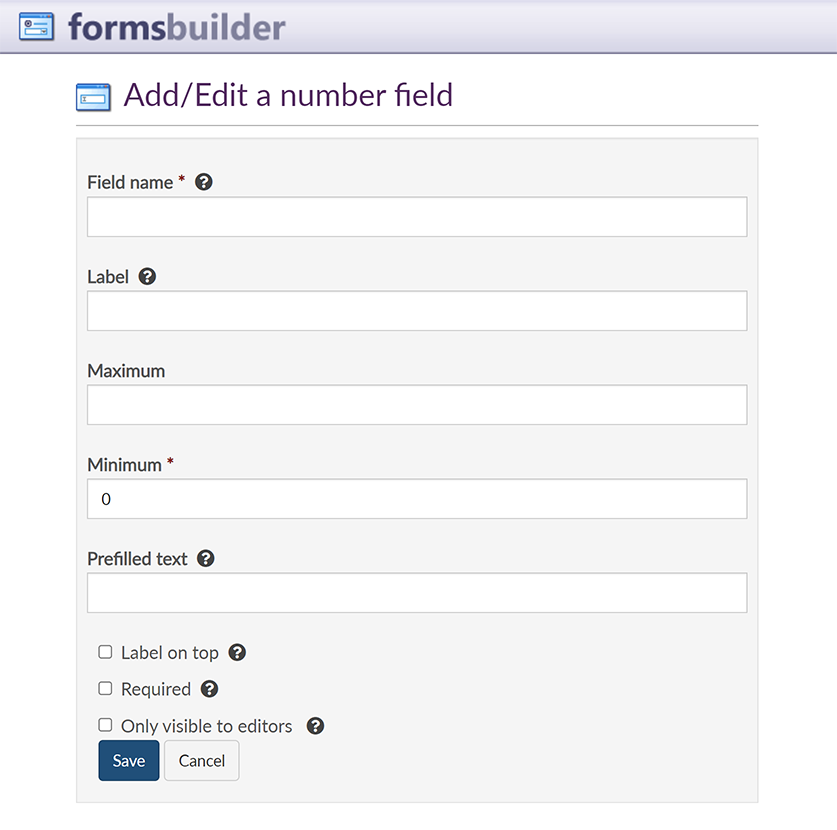 The options for a Number field