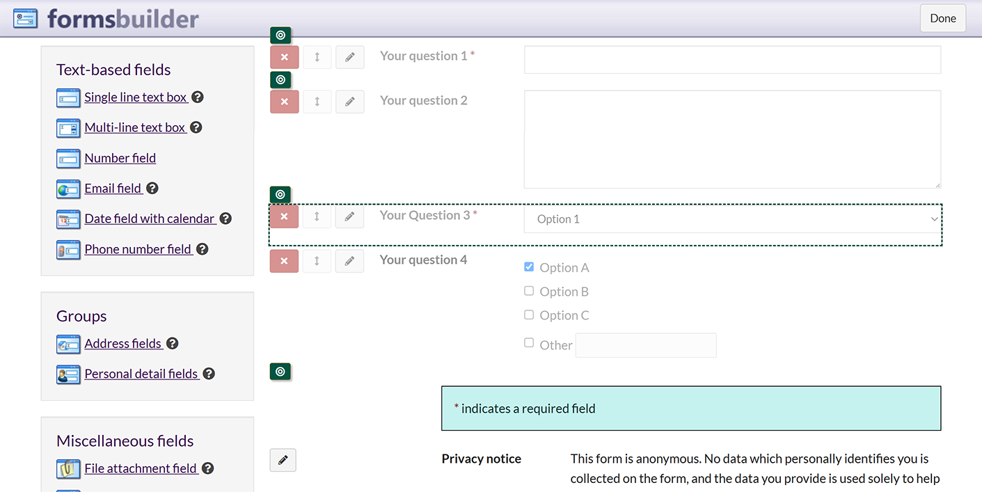 The buttons to move a form element