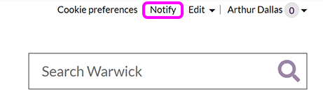 The SiteBuilder utility links, with the 'Notify' option highlighted