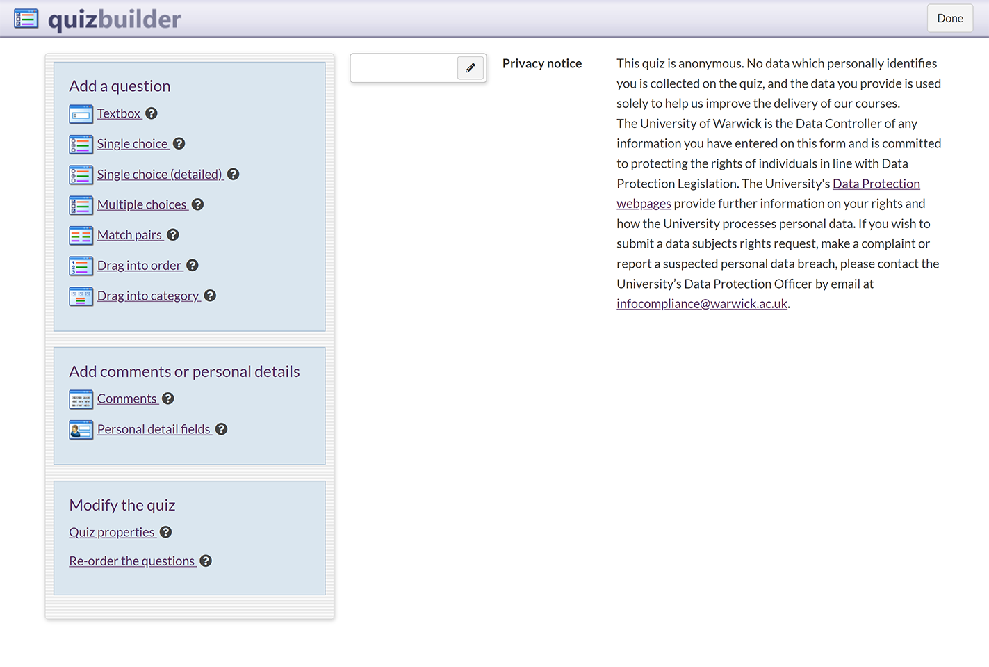 The 'Edit quiz' screen