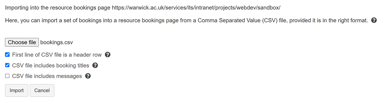 Import bookings from a .csv file