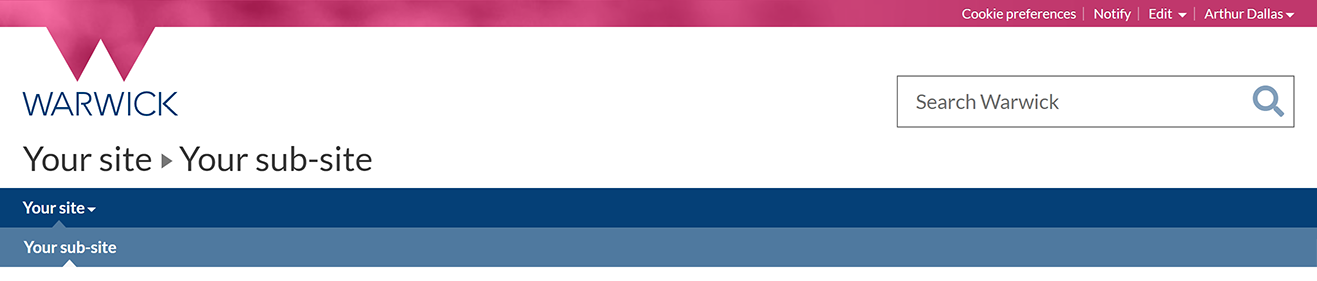 A sub-site masthead, with the parent site title displayed alongside the sub-site title