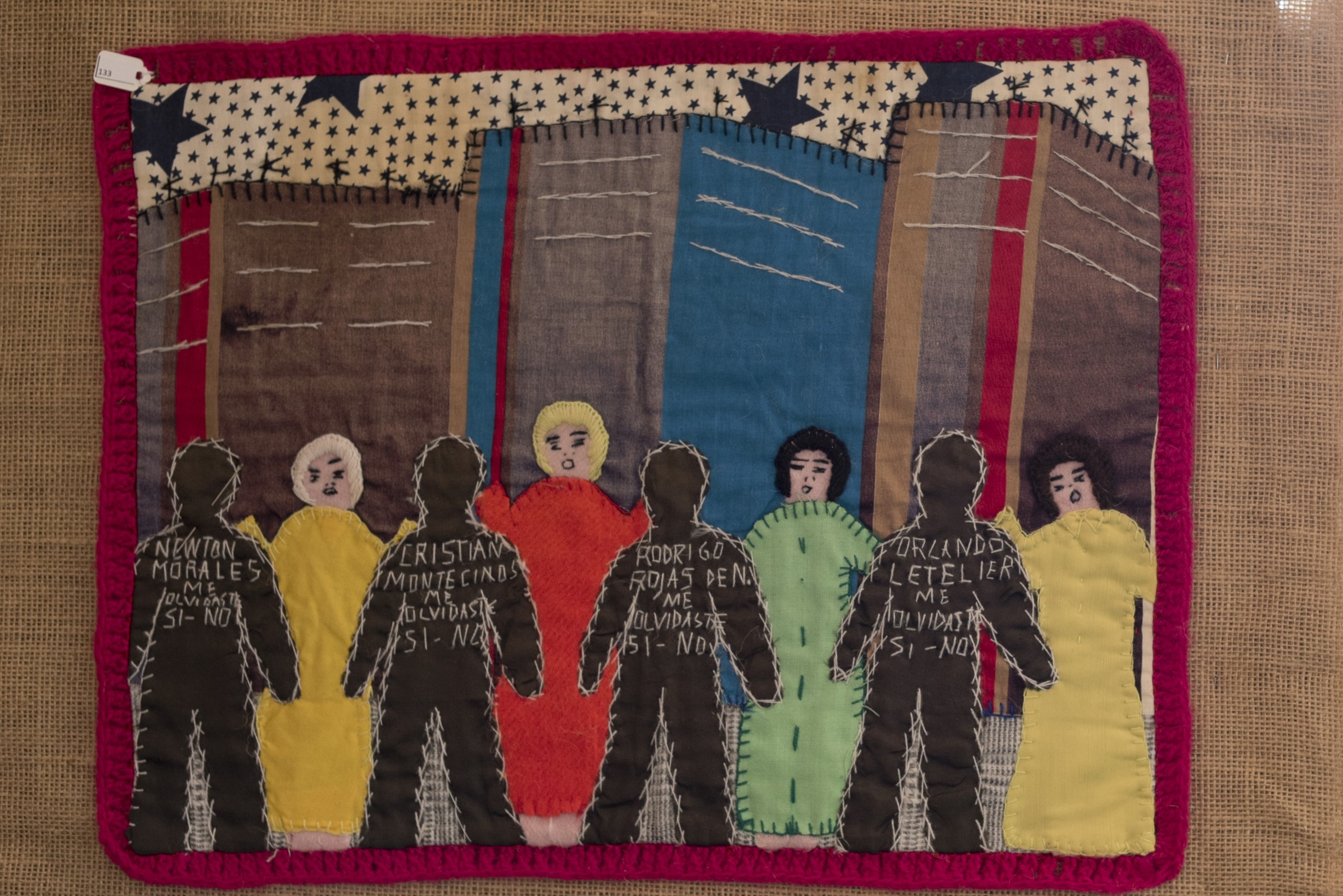 A textile artwork from Crafting Resistance, an exhibition of objects crafted by Chilean political prisoners during the dictatorship of General Pinochet. Photo credits: Tennisons Photography.
