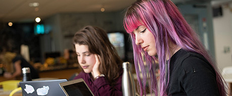 two students using their laptops