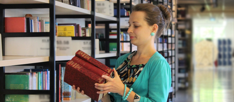 woman studying in library