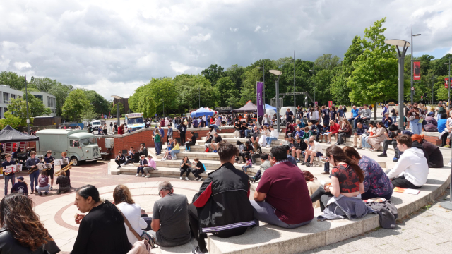 Students sat at the piazza